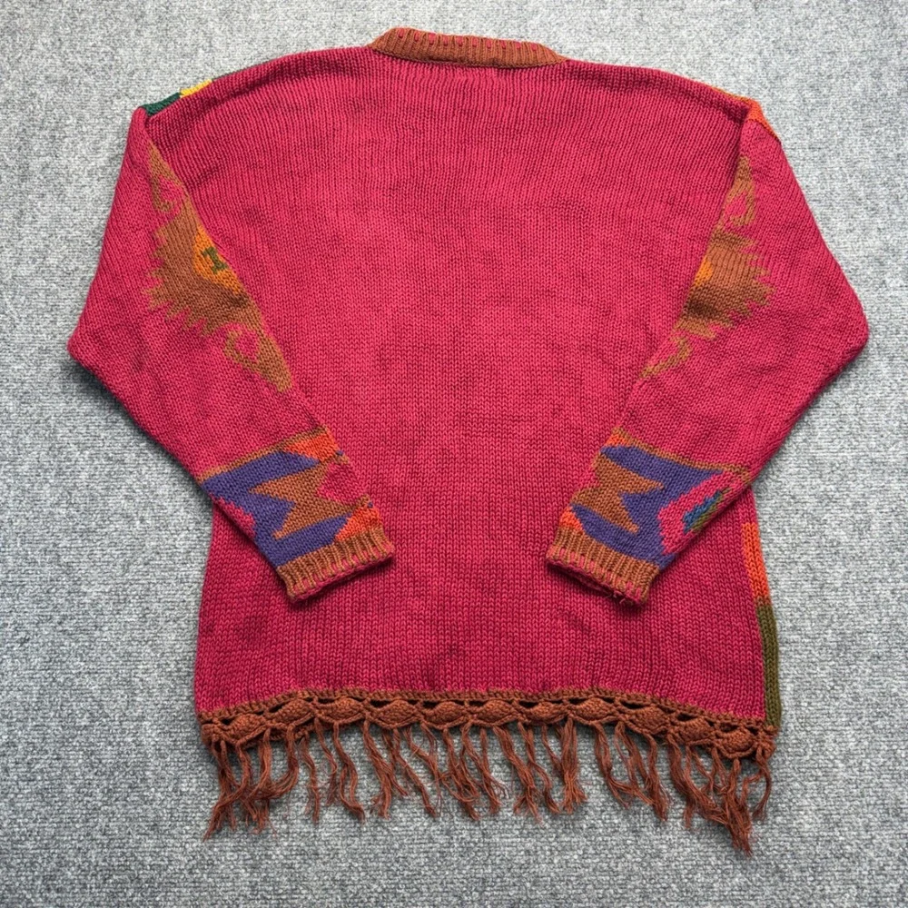 Vintage IVY Southwest Geometric Fringe Sweater Womens Large Ramie Cotton Knit - Picture 6 of 7
